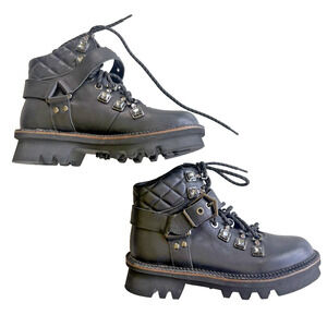 Vince Camuto Ve-Aprelyn Ankle Combat Boots Jewel Buckle Black 6.5M